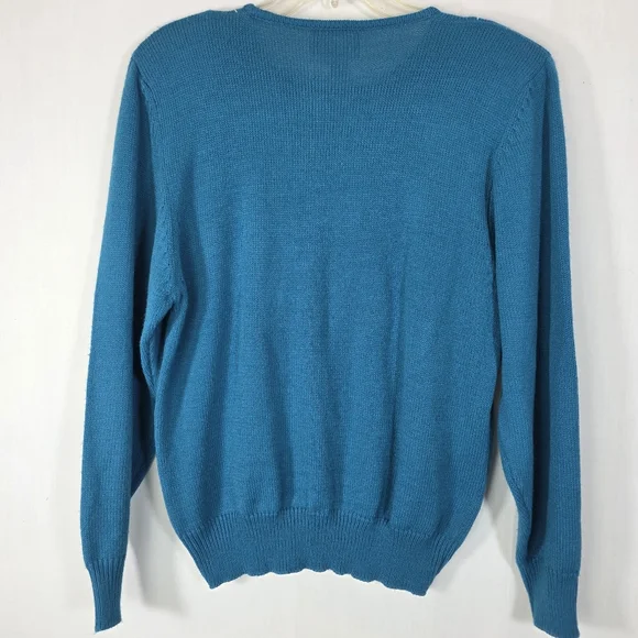 VTG 80s Regency Collection for Joyce Teal Floral Applique Sweater XL - Picture 6 of 10